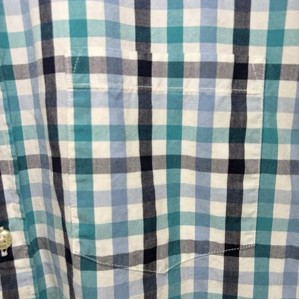 J.Crew Button Down Shirt Mens Large Blue Teal Black Gingham Check Long Sleeve